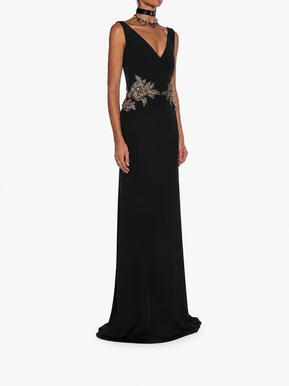 Alexander McQueen 2018 Crystal Embellished Sleeveless V-Neck Evening Gown Dress